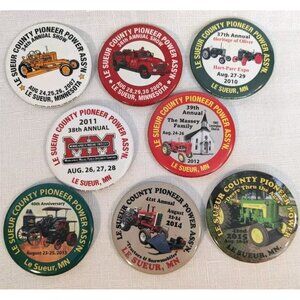 Le Sueur Pioneer Power Buttons Pinbacks Minnesota Tractors County Festival Lot 8